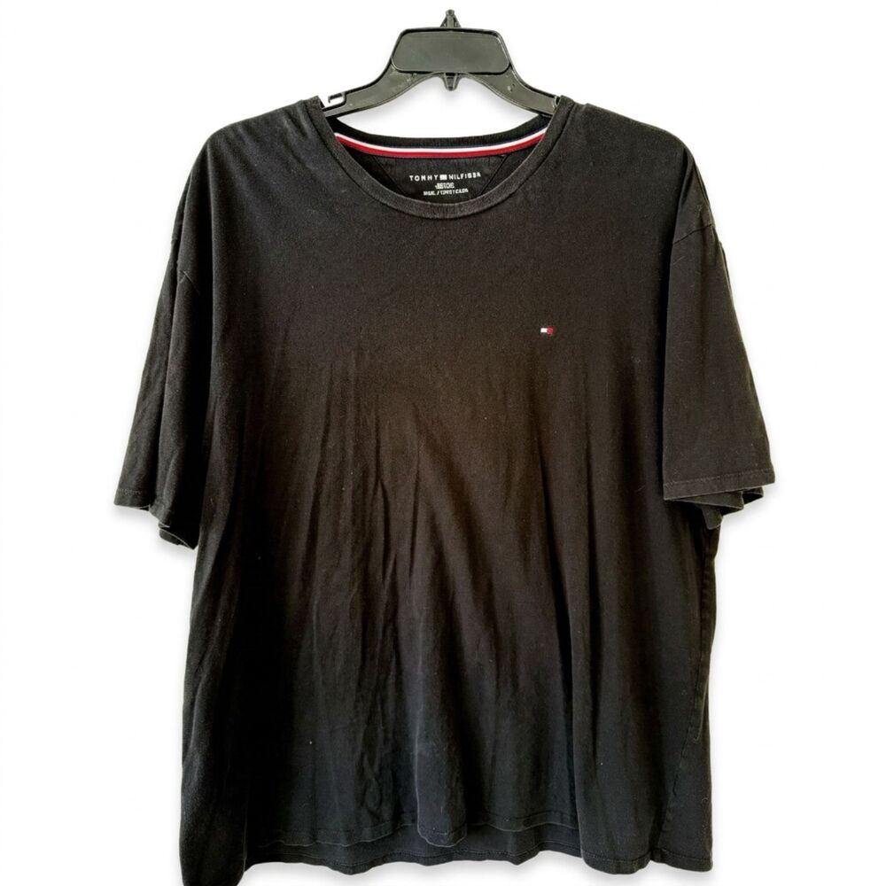 Tommy Hilfiger Men's 3XL Black Crew Neck T-Shirt - Classic Flag Logo -Big & Tall
